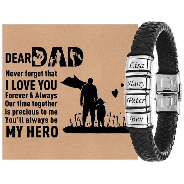 Fiasrel Custom Jewelry Personalized Mens Braided Leather Bracelet Adjustable Custom Beads with Family Names