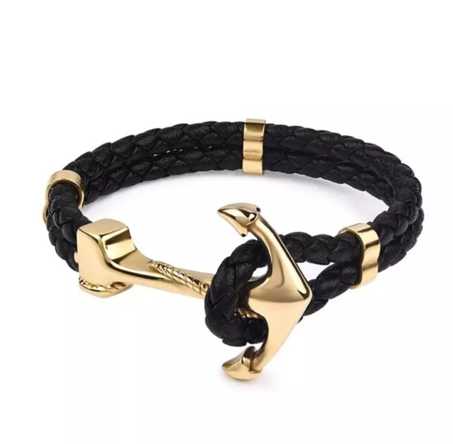 Fiasrel Stainless Steel Anchor Bracelet Silver Gold Metal Clasp Accessories Woven Men's Leather Bracelet Jewelry