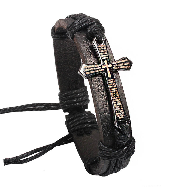 Fiasrel Mens Jewelry Scripture Cross Bracelet Jewelry Leather Woven Bracelet Couple Jewelry