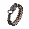 Fiasrel Handmade Paracord Wristband Stainless Steel Wolf Head Viking Bracelet Jewelry