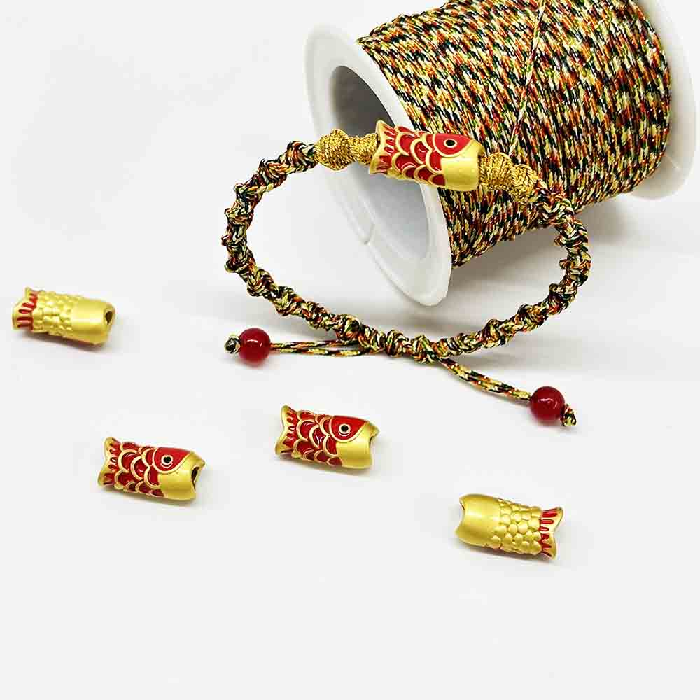 Fiasrel 2pcs Gold Arowana Gold Plating Big Hole Metal Fish Shape Loose Beads