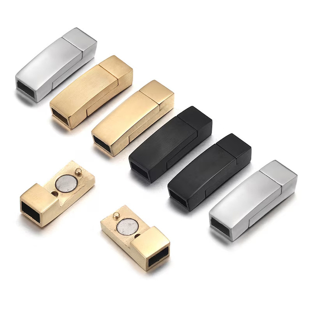 Fiasrel 2pcs Rectangle Stainless Steel Magnetic Clasp Leather Cord Bracelets Stainless Steel Flat Connectors Clasp Buckle 6 * 3mm