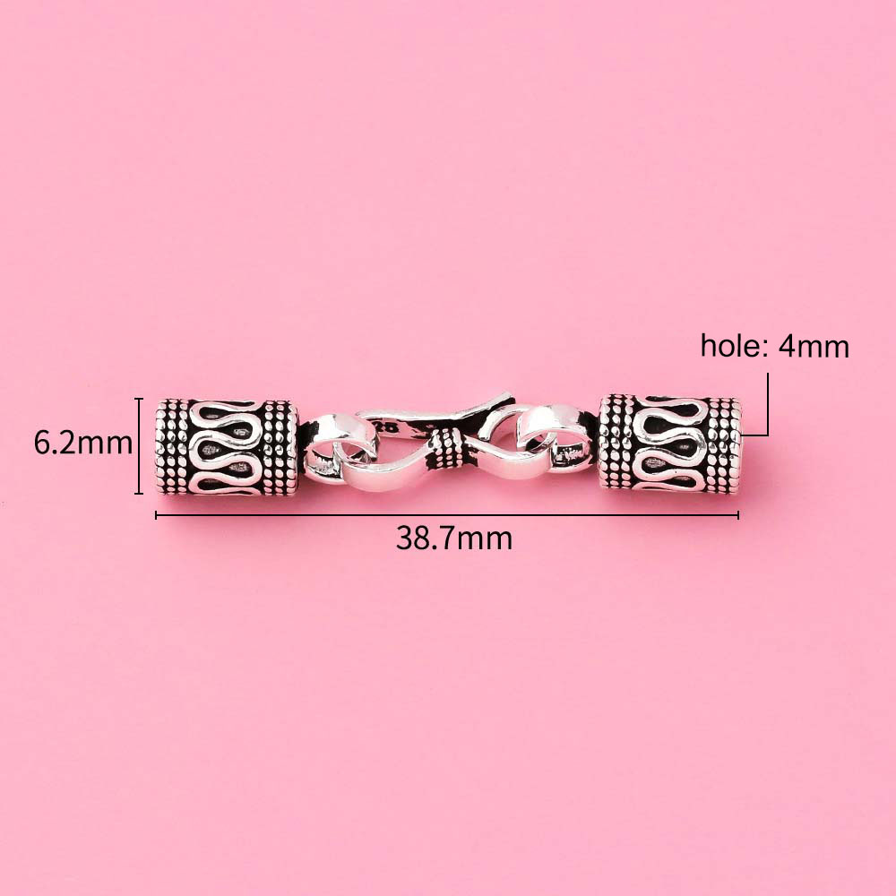 Fiasrel S925 Pure Silver Buckle Patterned Bracelet Thai Silver Retro Silver Safety Pattern Necklace Buckle Head with Connecting Buttons