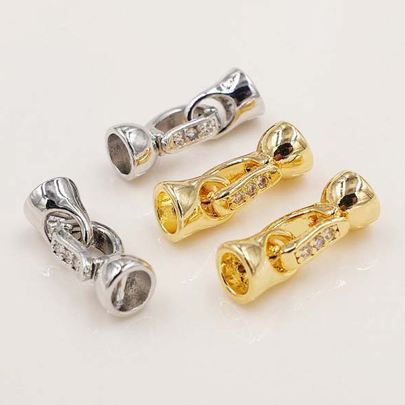 Fiasrel 2pcs 18K Gold Plated Spring Clasp Ladies Zircon Bracelet Pearl Connector Brass Toggle Jewellery Clasps