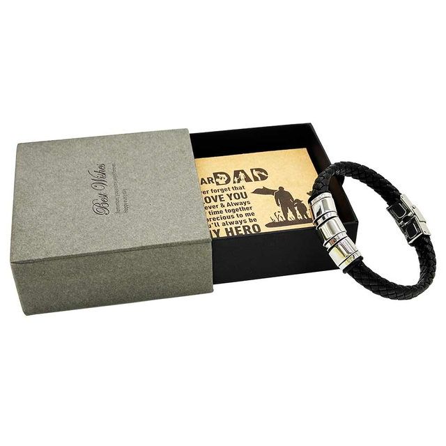 Fiasrel Custom Name Simple Design Men Jewelry Stainless Steel Charm Black Microfiber Leather Bracelet