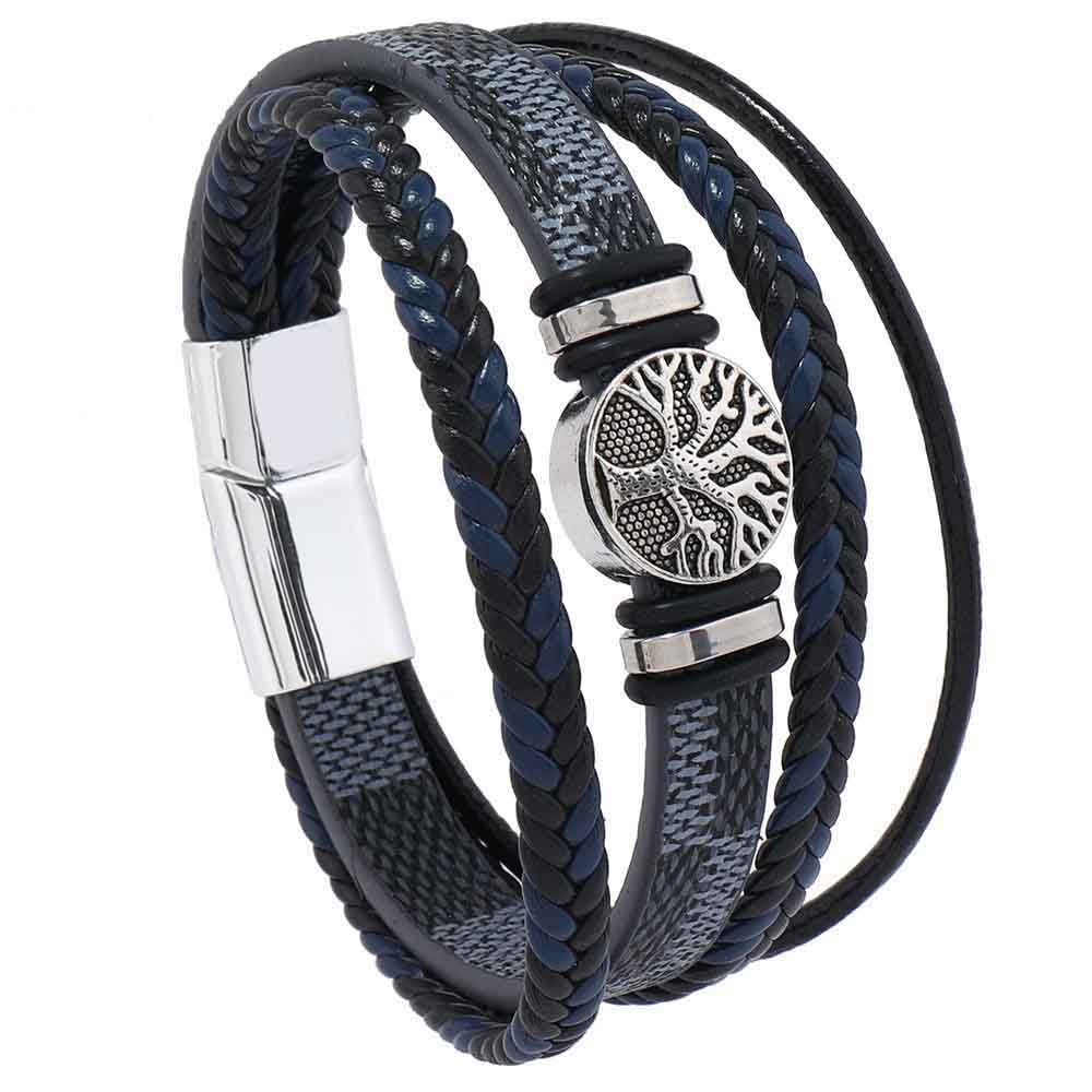 Fiasrel Magnetic Buckle Life Tree Accessories Mens PU Leather Bracelet Charms Luxury Jewelry Steel Bracelet