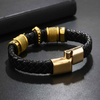 Fiasrel Stainless Steel Gold Plated Magnetic Christian Cross Leather Bracelets