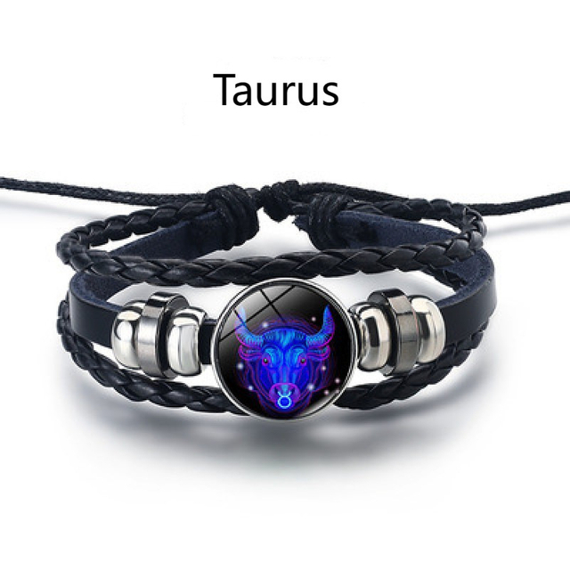 Fiasrel Horoscope Braided Leather Rope Luminous Bracelet Jewelry Glow In The Dark Astrology Chinese 12 Zodiac Sign Bracelets