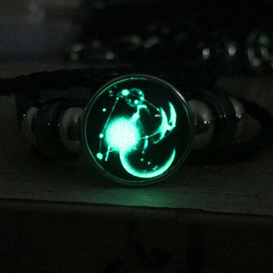 Fiasrel Adjustable PU Leather Charm Glow In Dark Leather Cord Bracelet Leather Belt Wristband Beaded Bracelet