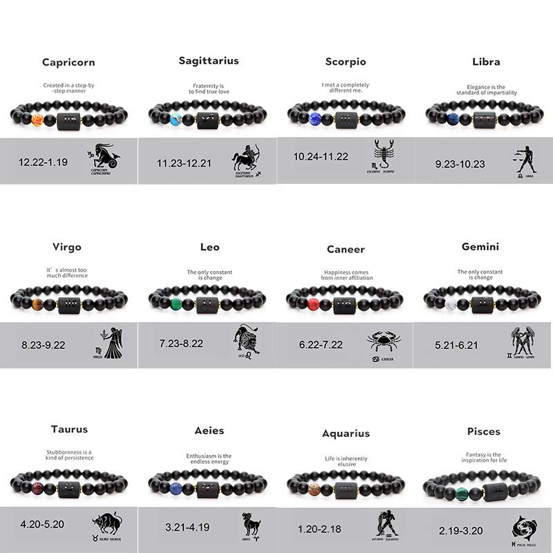 Fiasrel 8mm Beads Zodiac Bracelet Stone Star Sign Astro Horoscope Bracelet