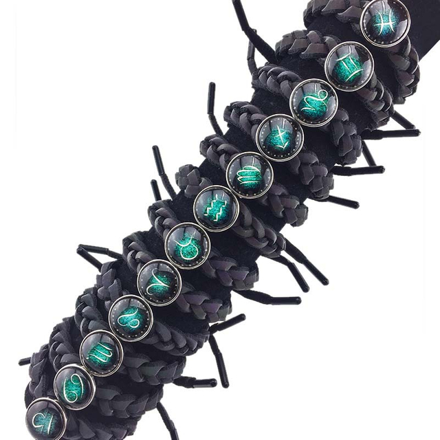 Fiasrel Zodiac Sign Pendant Bracelets Horoscope Astrology Charms Holographic Leather Twelve Constellations Luminum Bracelet