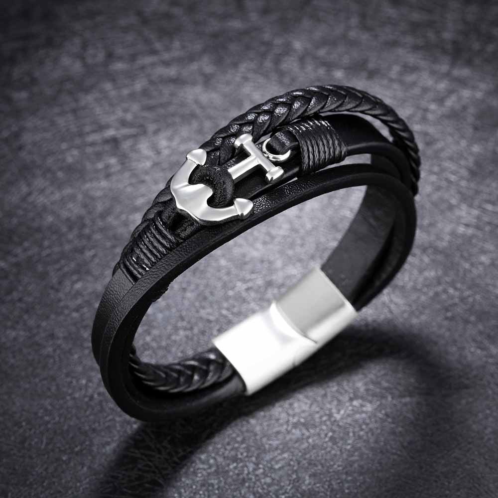 Fiasrel Leather Braided Men's Bracelet Titanium Steel Anchor Bracelet Ethnic Style Jewelry Bracelet