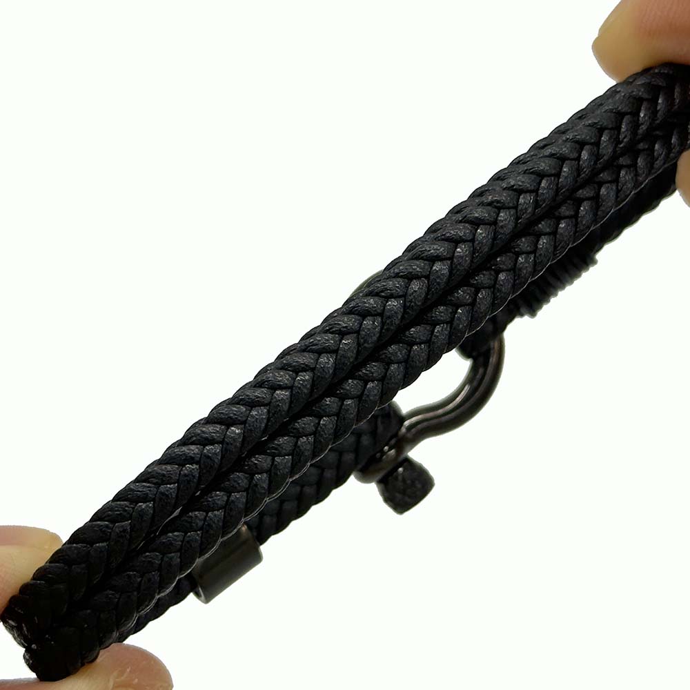 Fiasrel Leather Rope Braided Horseshoe Buckle Stainless Steel Bracelet