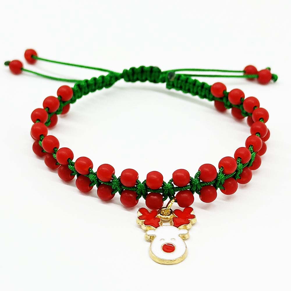 Fiasrel 2pcs/set Christmas Bracelet Set Handmade Santa Claus Deer Charms Beaded Stretch Xmas Bracelets