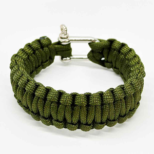 Fiasrel Camping Hiking Outdoor Adjustable Survival Handmade Paracord Stainless Steel Shackle Bracelet