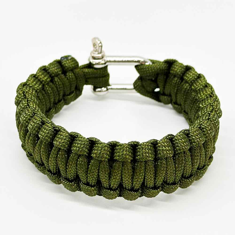 Fiasrel Camping Hiking Outdoor Adjustable Survival Handmade Paracord Stainless Steel Shackle Bracelet