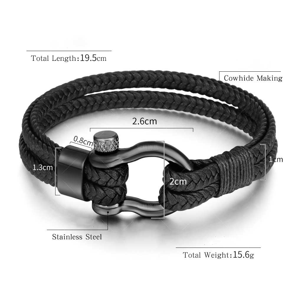 Fiasrel Leather Rope Braided Horseshoe Buckle Stainless Steel Bracelet Men's Accessories Titanium Steel Vintage Jewelry