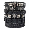 Fiasrel 6pcs/Set Domineering Punk Charm Bracelet Adjustable Lucky Star Wrap MultiLayer Leather Bracelet