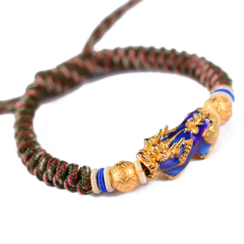 Fiasrel Copper Gold-plated Bracelet Braided Bracelet Pixiu Wealth-Attracting Bracelet