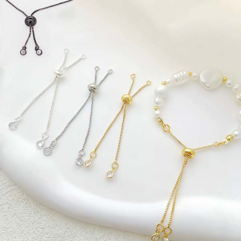 Fiasrel 10pcs Copper Bracelet Small Gold Frosted Beads Adjustable Box Chain DIY Ring Accessories Slider Extender Chain