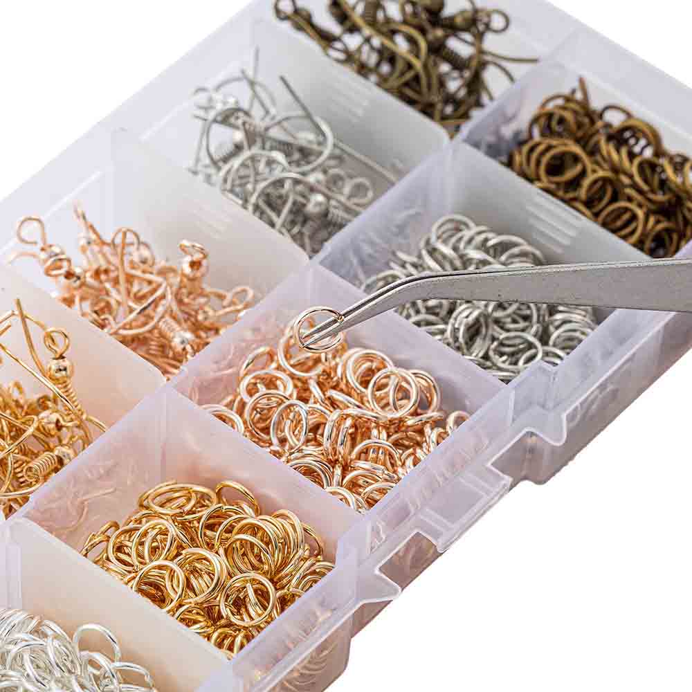 Fiasrel DIY Jewelry Accessories 10 Grid Earrings Hooks Jewelry Set Ear Hook Open Ring Pliers