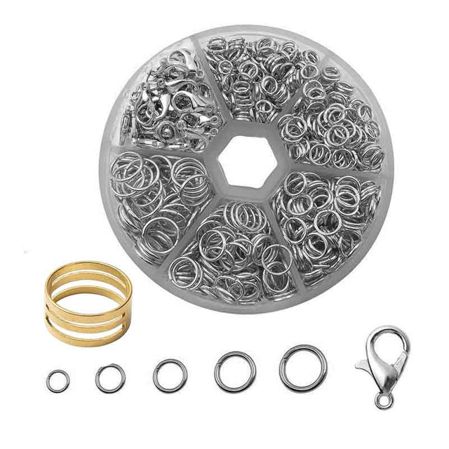 Fiasrel 1041pcs/Box DIY Jewelry Findings Components Kit Gold Split Rings Opening Jump Ring Lobster Clasp Kit