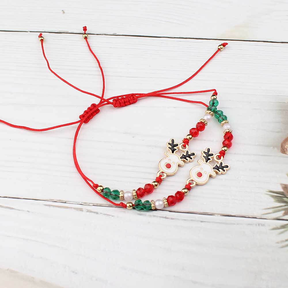 Fiasrel Christmas Bracelet Braided Adjustable Bracelet Snowman Christmas Tree Old Man Antlers Gift Pendant Bracelets