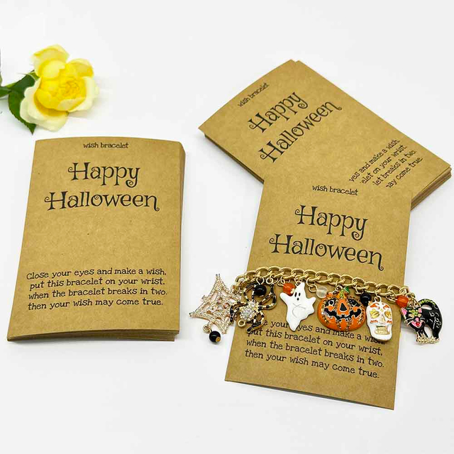 Fiasrel 20/50/100pcs Kraft Paper Card Handmade Happy Halloween Bracelet Jewelry Cards