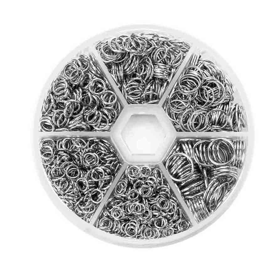 Fiasrel 1300pcs 4/5/6/7/8/10mm Filigree Jewelry Findings Set Gold Silver Filled Jump Rings Split Rings for DIY Handmade Jewelry Making