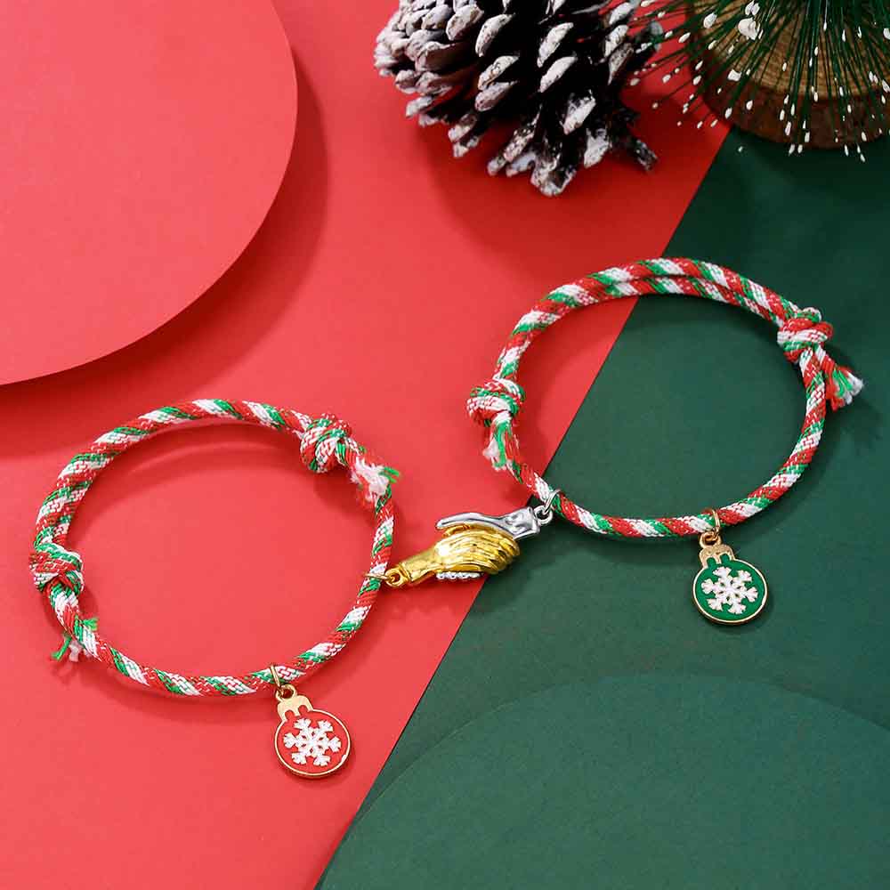 Fiasrel 1pair Christmas Couple Cord Bracelet Gifts Beaded Cord Bracelet Sets Woven Charm Kids Christmas Rope Gifts Bracelet Kit 