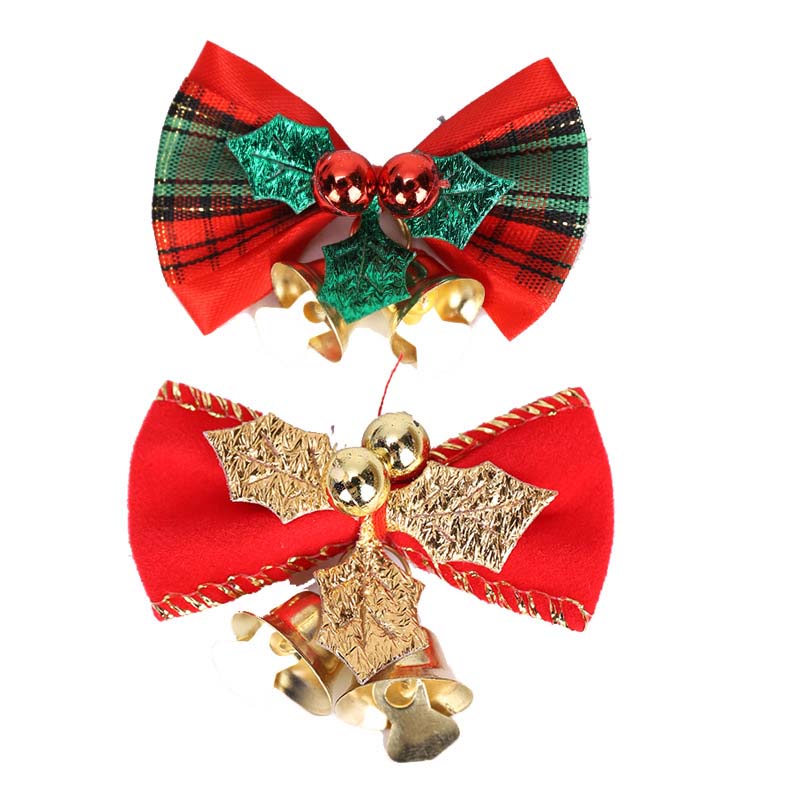 Fiasrel 5/20pcs Mini Bow Christmas Tree Decoration Christmas Bow Bell Handmade Ribbon Hanging