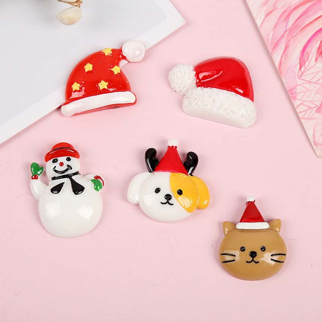 Fiasrel 20/50/100pcs Xmas Holiday Series Mixture Design Flat Back Resin Cabochon DIY Scrapbooking Decoration