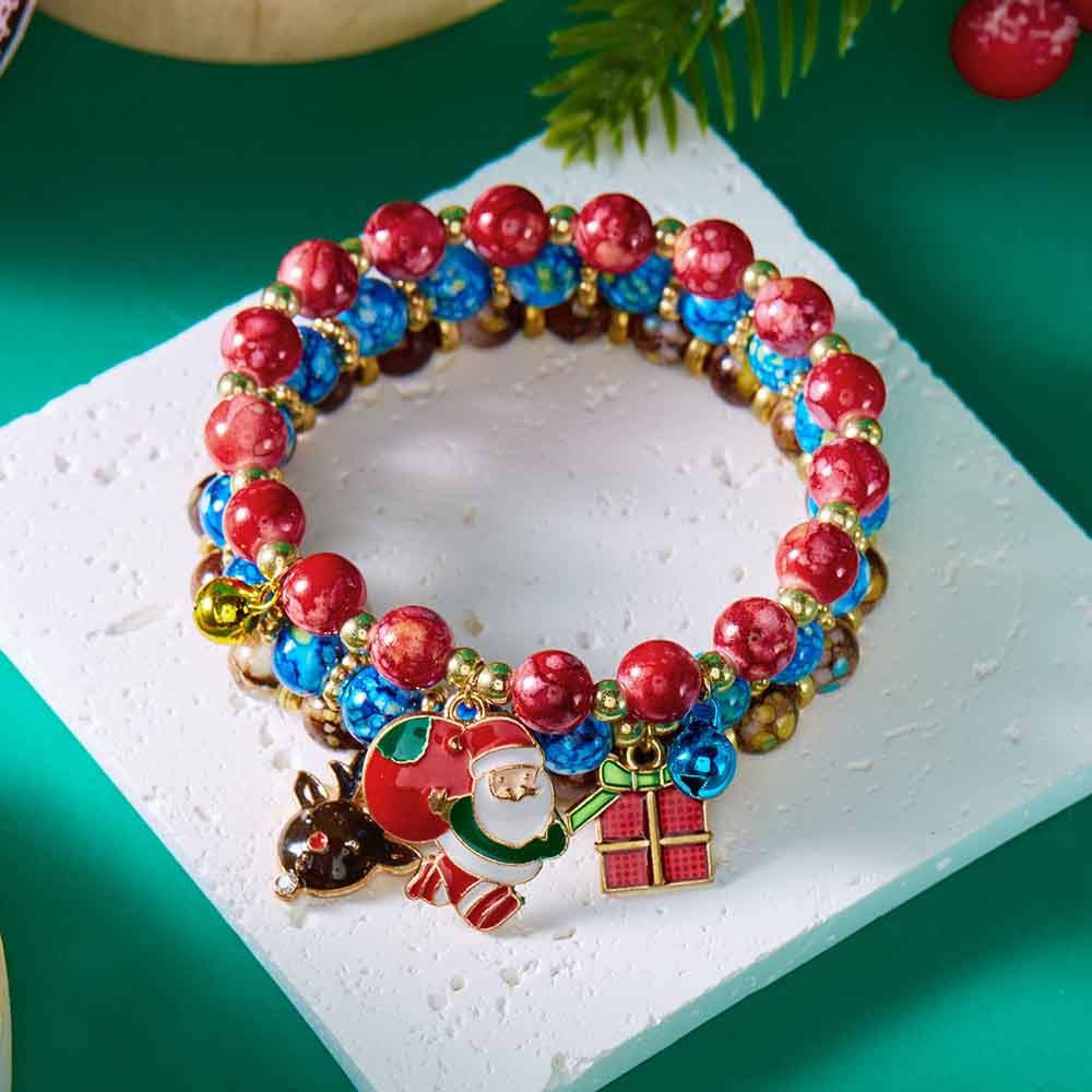 Fiasrel 3pcs Xmas Party Jewelry Bracelet Gifts Stackable Colorful Beaded Stretch Christmas Bracelets Kit