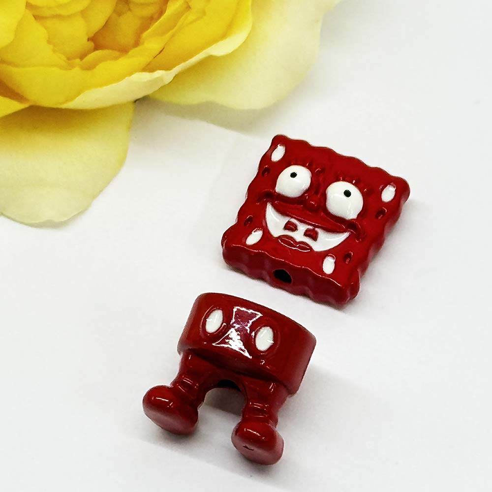 Fiasrel 2pcs Cartoon Christmas Painting Series Christmas Beads for DIY Jewelry Crafts Making Chain Beaded Accessory