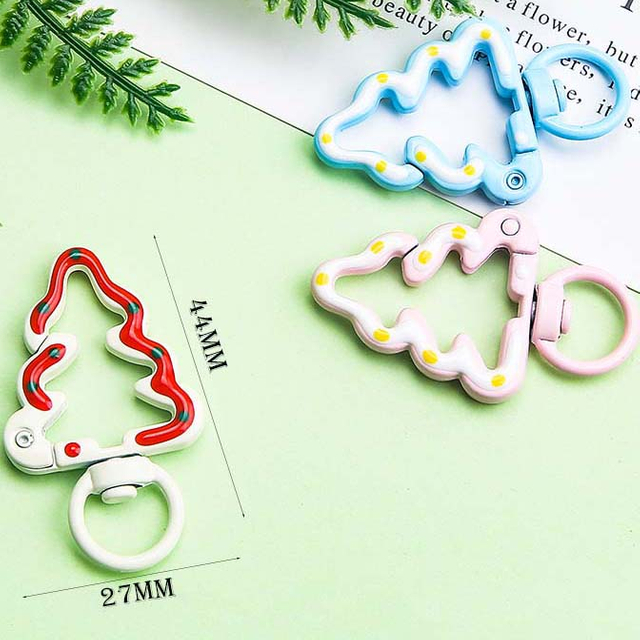 Fiasrel 9cs Multifunctional Decorative Buckle DIY Hand-painted Alloy Open Ring Christmas Tree Spring Buckle for Bag Mobile Phone Chain Pendant