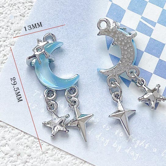 Fiasrel 5pcs Alloy Resin Inlay Color Six-Pointed Star Moon Pendant for DIY Earrings Bracelet Necklace Jewelry Accessories