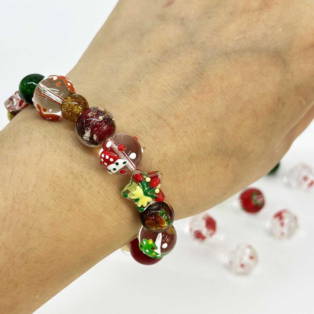 Fiasrel Festive Christmas Glass Beads Set Hand-Painted Enamel Bead Snowman Snowflakes Christmas Santa Hat Christmas Stocking Christmas Beads for DIY Jewelry Making Craft Supplies