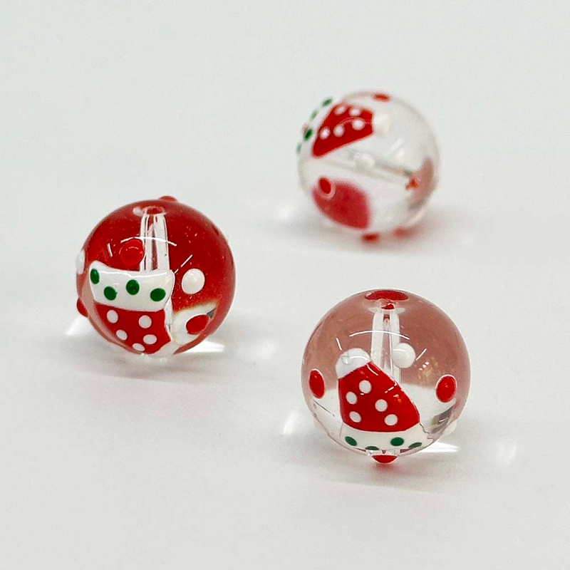 Fiasrel 5pcs Christmas Glass Beads Snowman Snowflakes Christmas Santa Hat Christmas Stocking Christmas Candy Ginger Man Round Beads