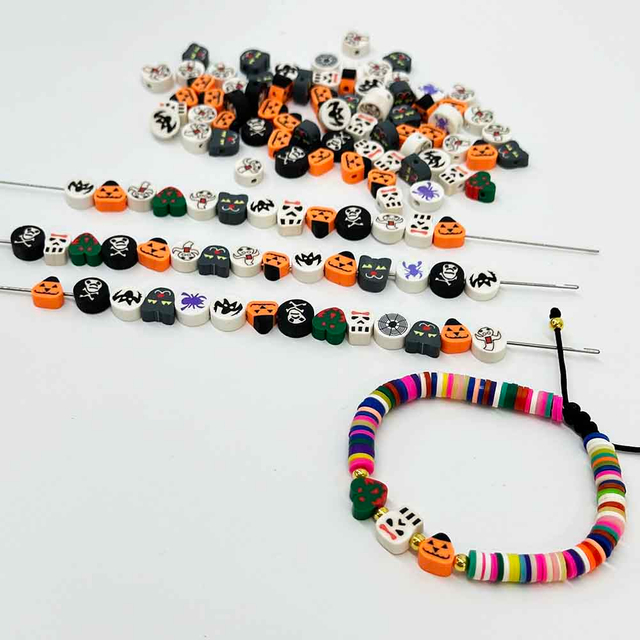 Fiasrel 50/100pcs Halloween Series Creative Funny Polymer Clay Beads For Jewelry Making DIY Fashion Bracelet Necklace Bag Phone Key Chain Handmade Craft Supplies