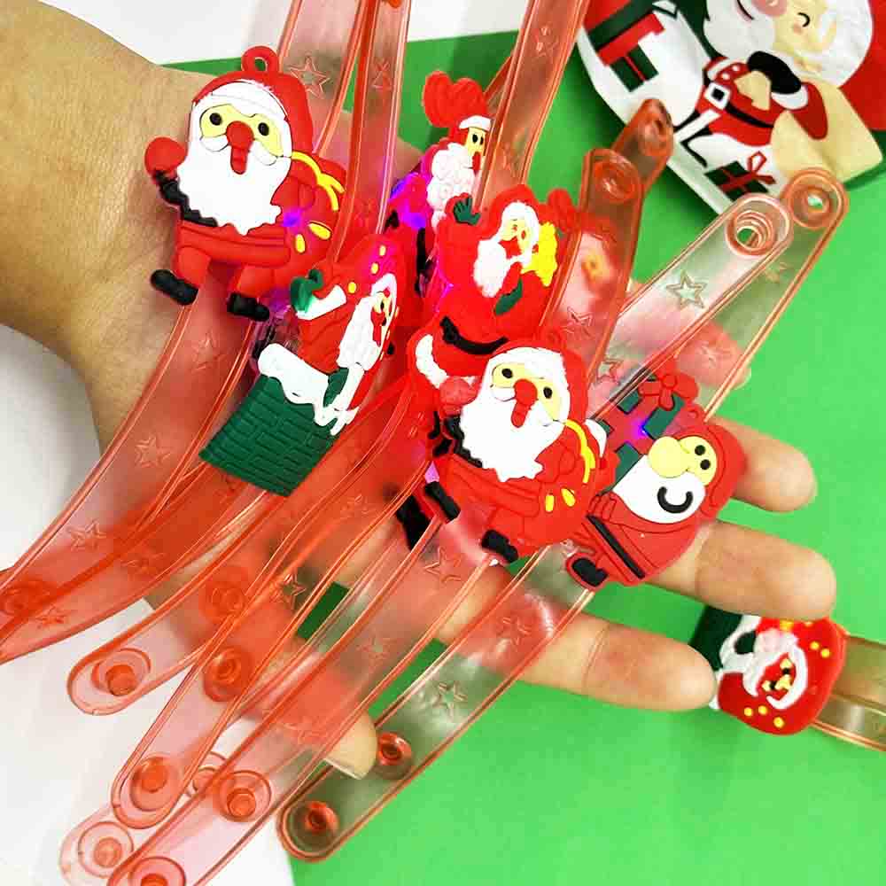 Fiasrel 10pcs LED Fashing Christmas Plastic Party Slap Bracelet Christmas Party Gift Slap Wristband for Game Rewards Christmas Decoration Gift Christmas Snowman Santa Claus Elements