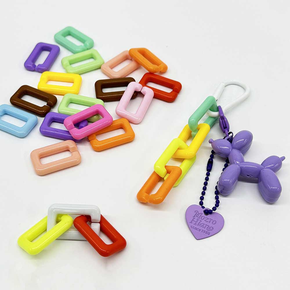 Fiasrel 50pcs Assorted Colors Acrylic Chain Links Rectangular Open Loops Acrylic Creative Chain Keychain for DIY Mobile Phone Chain Keychain Pendant Jewelry Making Craft Supplies