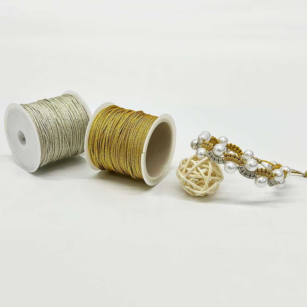 Fiasrel 0.8mm 1.0mm Golden Silver Polyester Braided Rope Cord Twisted Macrame String for DIY Crafts Home Textile Wedding Decorative SuppliesThread