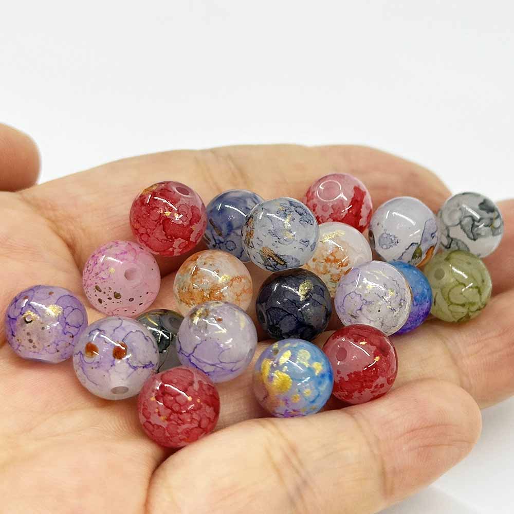 Fiasrel 50/300pcs 8/10mm White Jade Inked And Splashed Beads Mixed Color Gradient Glass Beads for Jewelry Making Handmade DIY Bracelet Necklace Phone Chain Crafts Small Business Supplies