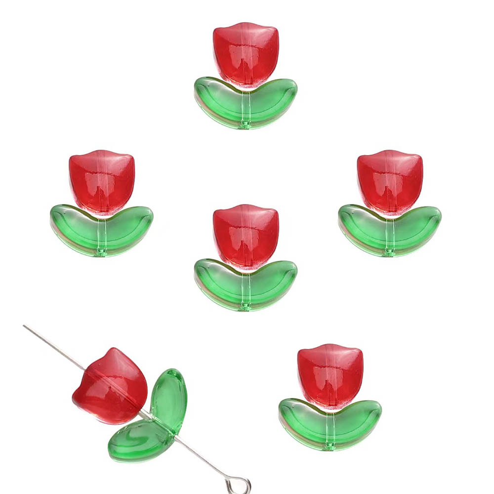 Fiasrel 20/50/100 Pairs Jelly Style Gradient Glass Tulip Flower Beads for DIY Jewelry Making Handcrafted Necklace Earring Accessories