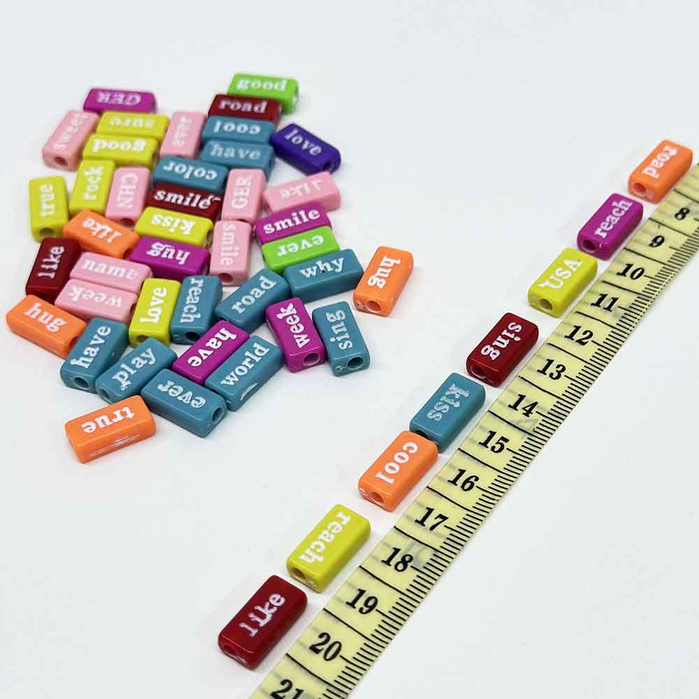 Fiasrel 50/100/500pcs Mixed Color Rectangle Word Phrase Acrylic Beads for DIY Jewelry Making Bracelets Necklaces Craft Supplies