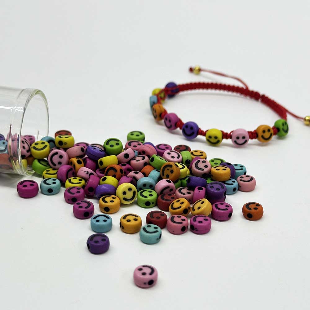 Fiasrel 100/200/300pcs 4*7mm Smiley Face Acrylic Beads Mixed Color Smile-Pattern Spacer Loose Acrylic Beads for Bracelets Necklace Earring Charms Jewelry Craft Handmade Making Supplies