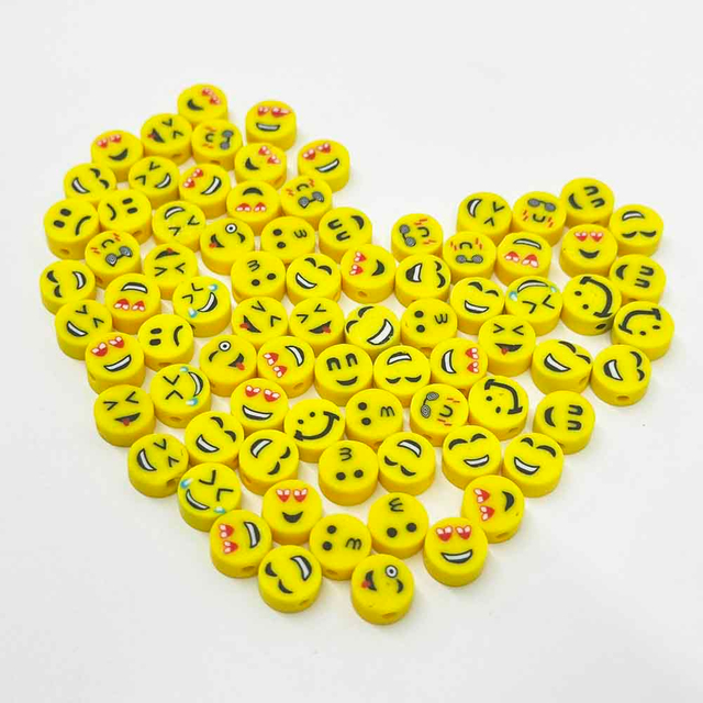 Fiasrel 50/100pcs 9mm Assorted Emoticon Charms Mixed Smile Face Polymer Clay Beads for Bracelet Necklace Macrame Crafts Christmas Decor Jewelry Making Supplies