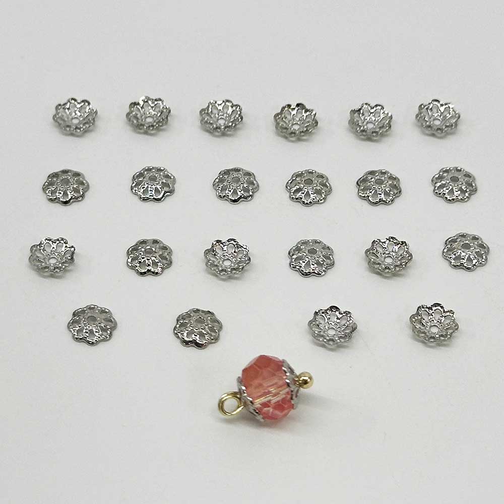 Fiasrel 50pcs Pure Silver Hollow Petal Flower Pendants DIY Beading Charms Flower Cap Beads for DIY Jewelry Making Bracelet Necklace Earring Craft Accessory Supplier