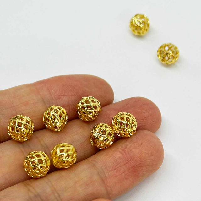 Fiasrel 18k Golden Plated 4/6/8mm Hollow Spacer Beads for DIY Jewelry Making Bracelet Necklace Accessories Supplies