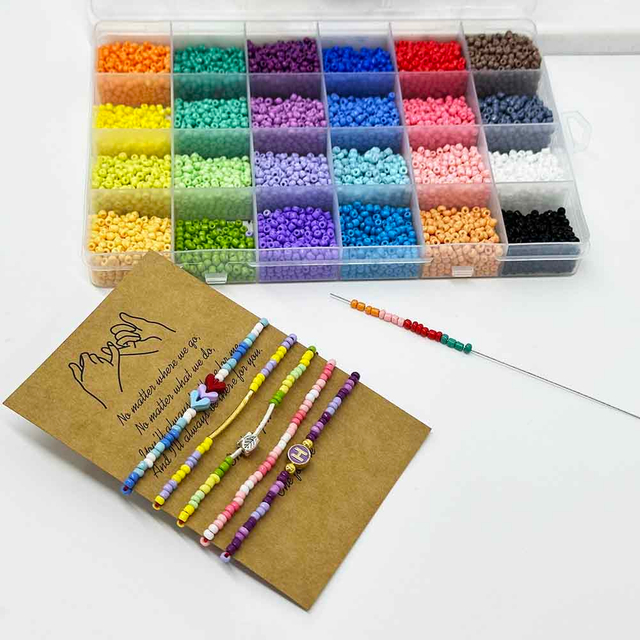 Fiasrel 24 Colors 2mm 3mm 4mm DIY Jewelry Making Set Glass Seed Beads Kit for Jewelry Making DIY Bracelets Necklaces Crafts Supplies